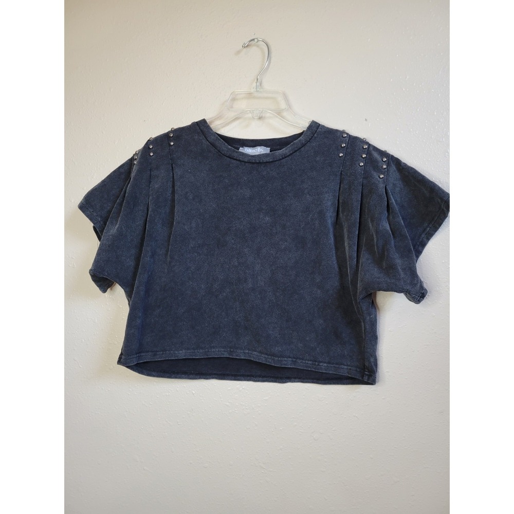 Blue B Collection Shirt Studded Women's Top Sz L Cropped Glam Edgy